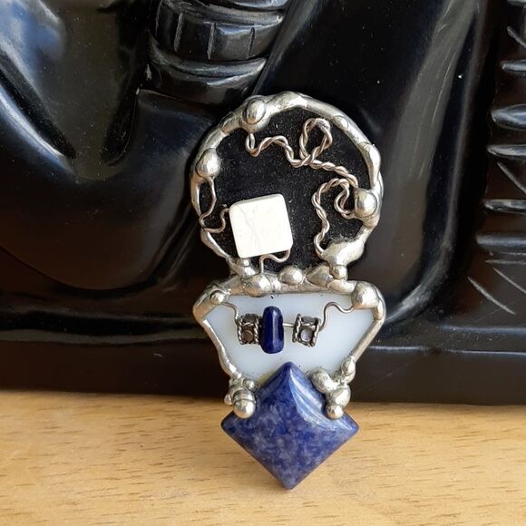 Vintage artician brooch with lapis - Picture 1 of 4